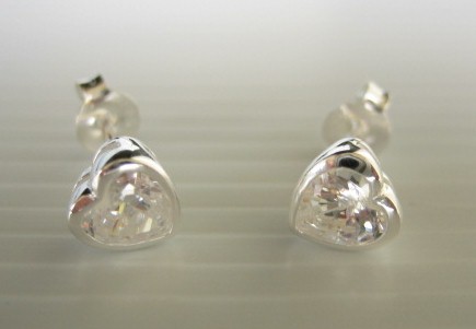 sterling silver Heart Shaped Cubic Zirconia Stud Earrings
